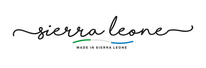 Made in Sierra Leone handwritten calligraphic lettering logo sticker flag ribbon banner