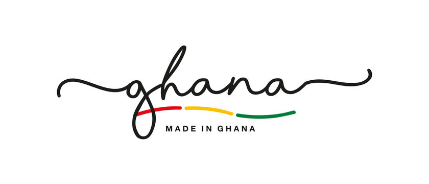 Made in Ghana handwritten calligraphic lettering logo sticker flag ribbon banner