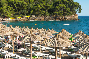 umbrellas on the beach, Adriatic sea , Montenrgro