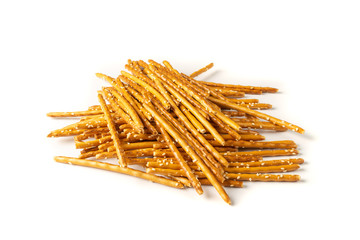 Crispy Salt Sticks with Sesame, Pretzel Sticks, Grissini or Breadsticks