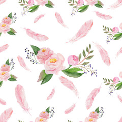 Watercolor seamless pattern of flamingo, for wedding cards, romantic prints, fabrics, textiles and scrapbooking. - 336517088