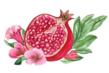 Watercolor illustrations of pomegranate for wedding cards, romantic prints, fabrics, textiles and scrapbooking. - 336517205