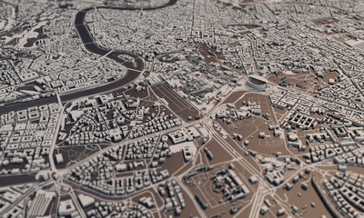Rome, Italy city map 3D Rendering. Aerial satellite view.