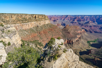 hiking the rim trail at the south rim of grand canyon in arizona, usa