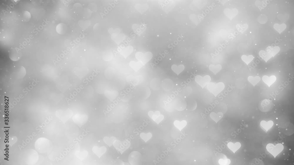 Wall mural beautiful silver colored blurry hearts bokeh motion background. valentine day copy space decoration 