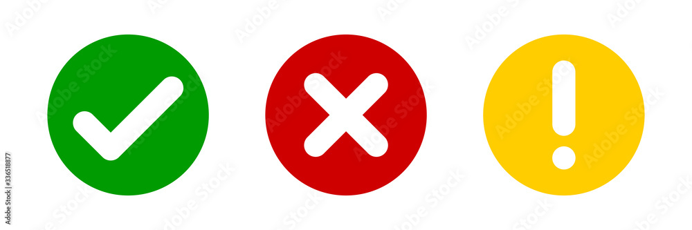 Poster check mark cross exclamation circle sign. vector isolated elements. check mark icon sign vector. gre