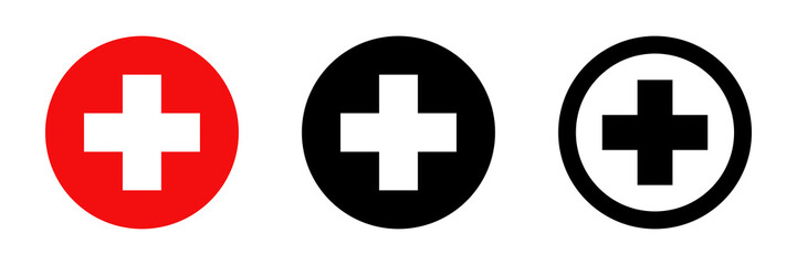 Red cross. Vector isolated icons. Medicine health hospital collection of signs symbol. Vector abstract graphic design. Emergency medicine concept. First aid. Health care.