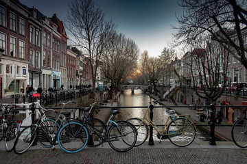 Fototapeta premium The Netherlands in winter with clear skies, buildings and streets