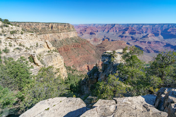 hiking the rim trail at the south rim of grand canyon in arizona, usa