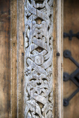 KARPACZ, POLAND - MARCH 09, 2020: Architectural detail of the old wooden temple Vang (Wang)....