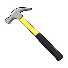 Hammer icon. Hand drawn vector graphic illustration. Side view. Color drawing. Isolated object on a white background. Isolate.