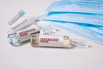 Concept of vaccination and medicine infectious: Syringe with injection vaccine and medicine plastic...