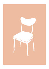 Hand drawn minimalist card with chair illustration. Vector home concept 