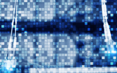 Digital matrix binary code mainframe server room computing communication concept.