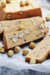 Homemade hazelnut fudge on the light background