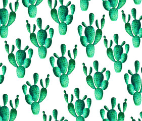 Watercolor cactus pattern. Illustration of a tropical garden in a watercolor style.
