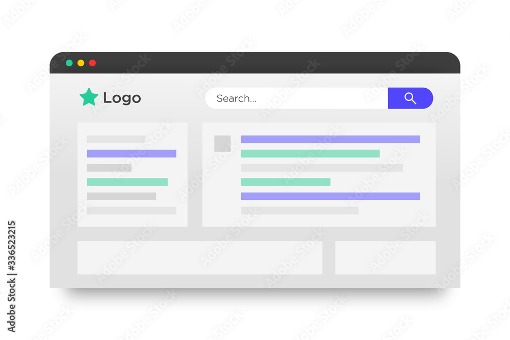 Poster concept of web internet browser window with web page on white background eps 10