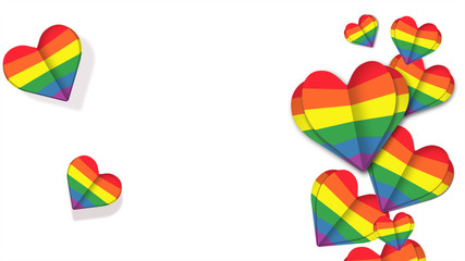 Many rainbow hearts on white background. lgbt pride hearts symbol illustration