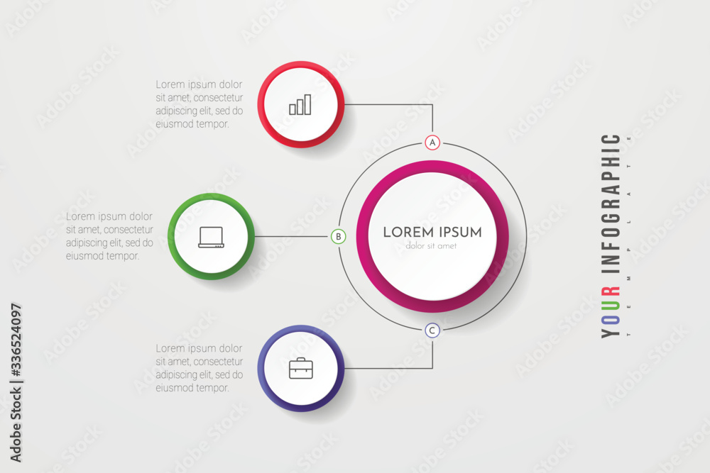 Poster infographics business process with 3 steps or options circles. data visualization. can be used for w