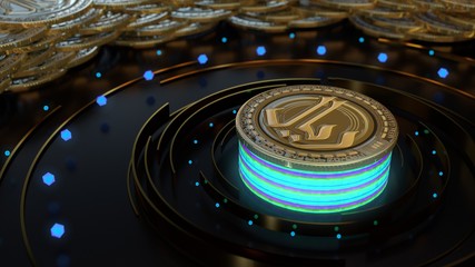 Fototapeta premium Saudi arabia currency symbol on golden coin. Arabic blockchain concept