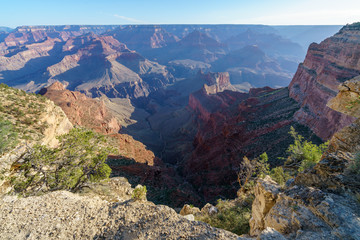hiking the rim trail to mohave point at the south rim of grand canyon in arizona, usa