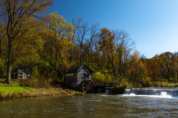 Hyde's mill in the Fall/Autumn sunshine.  Hyde, WI, USA. © Nicola