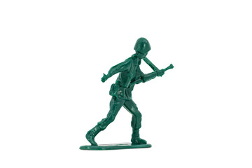 Fototapeta na wymiar Green toy soldiers on white background. Soldier two on six models. (2/6) Picture two on sixteen viewing angles. (02/16)