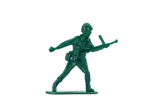 Green toy soldiers on white background. Soldier two on six models. (2/6) Picture one on sixteen viewing angles. (01/16)