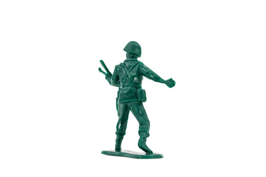 Green toy soldiers on white background. Soldier two on six models. (2/6) Picture four on sixteen viewing angles. (04/16)