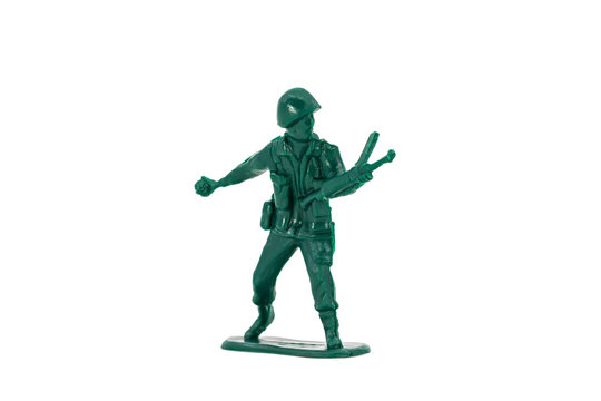 Green toy soldiers on white background. Soldier two on six models. (2/6) Picture eight on sixteen viewing angles. (08/16)