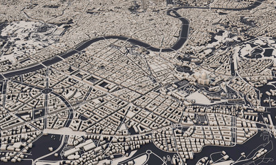 Rome, Italy city map 3D Rendering. Aerial satellite view.
