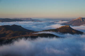 Mountains and low clouds in the evening