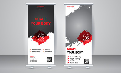Fitness Roll Up Stand Banner Design Template. Standee Design Template. Banner Template. Gym Banner Template.