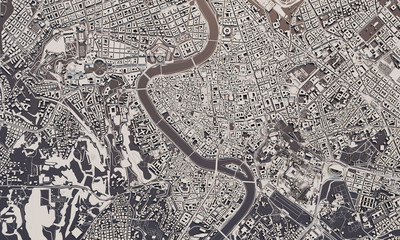 Plakat Rome, Italy city map 3D Rendering. Aerial satellite view.