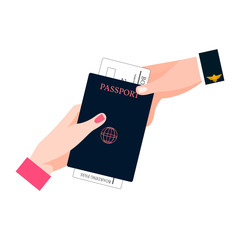 Human Hand Holding Boarding Pass and Passport.