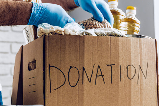 Donation Box Of Food For People Suffering From Coronavirus Pandemia Consequences