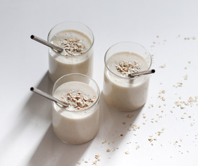 Smoothie with banana and oatmeal, natural energy cocktail
