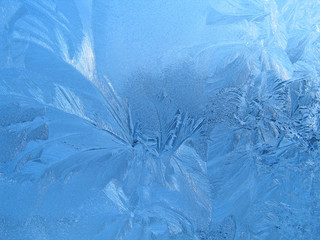 Beautiful ice pattern on winter glass