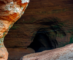 The entrance to the cave, formed many years ago, in sedimentary rocks
