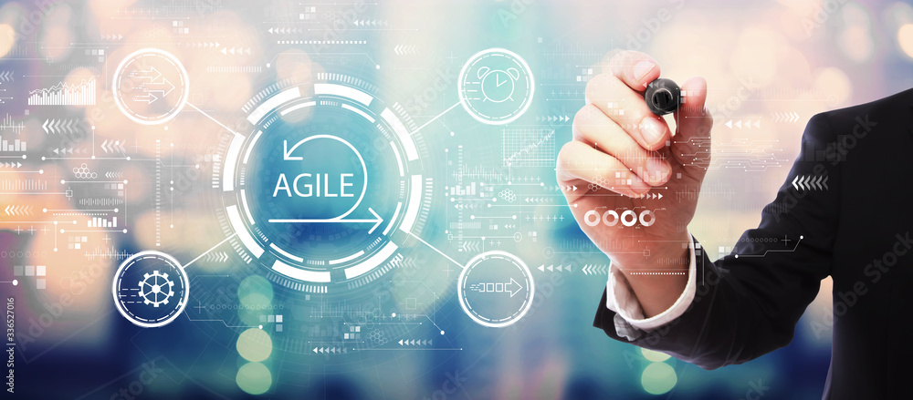 Poster agile concept with businessman on blurred abstract background