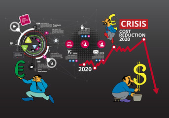 Obraz na płótnie Canvas Crisis impact on global economy and stock markets. Financial crisis concept illustration