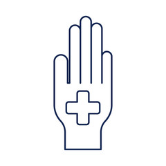 medical cross in hand, line style icon
