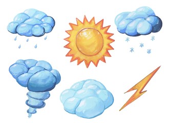 Set of weather icons, marker style. Handmade elements.