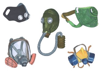 Set of respiratory protective equipment, marker style.
