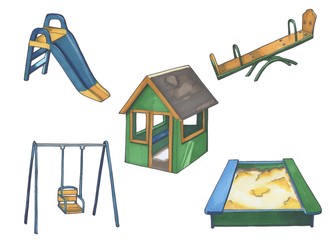Set of elements for the playground, marker style.