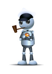 3d illustration of little robot business smoking pipe and wear sailor hat