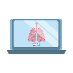 online doctor, laptop respiratory disease consultant medical protection covid 19, flat style icon