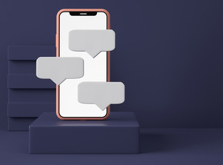 3D Illustration. Smartphone with speech bubbles.