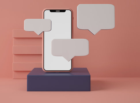 3D Illustration. Smartphone with speech bubbles.
