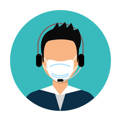 man agent call center with face mask vector illustration design